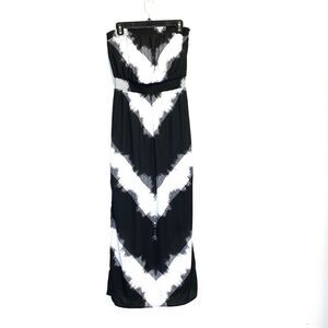 Strapless Black White Ruched dress Mossimo Full Length sheath Maxi Sz Small